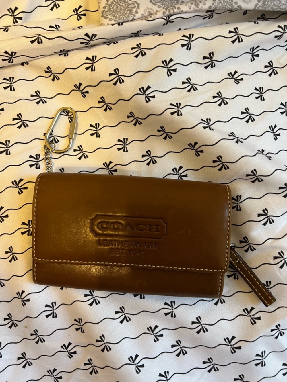 COACH Brown Leather Wristlet Wallet with Key Clip